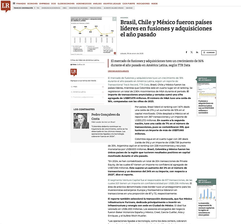 Brasil, Chile y M�xico fueron pa�ses l�deres en fusiones y adquisiciones el a�o pasado